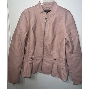 Baccini Size M Blush Solid Vegan Leather Zip Up Jacket
